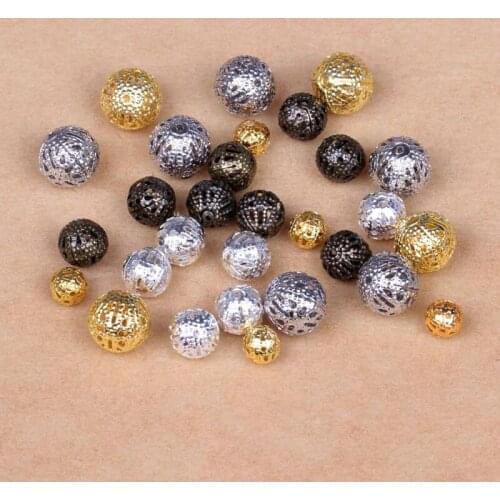 6mm Rhodium silver beads Ball Crimps Filigree Hollow Round Loose Connector Components Finding Chunky Handcrafts kit accesories