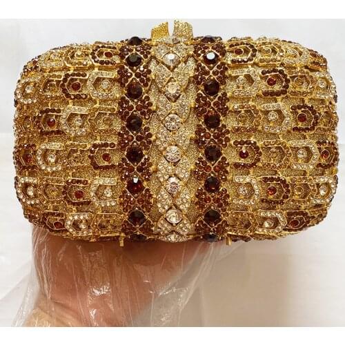 Luxury Gold Metal Evening Crystal Clutch Party Wedding Diamond Handbags New Fashion Women Prom Bridal Chain Clutches Purse