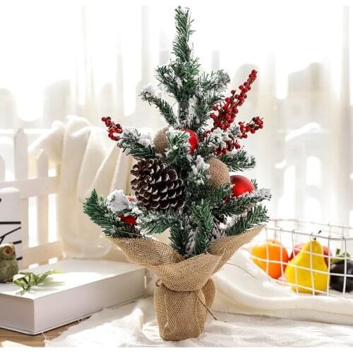 Navidad Mini flocking Christmas tree desktop creative decoration closet shopping decorations Nordic wooden ins festive gifts