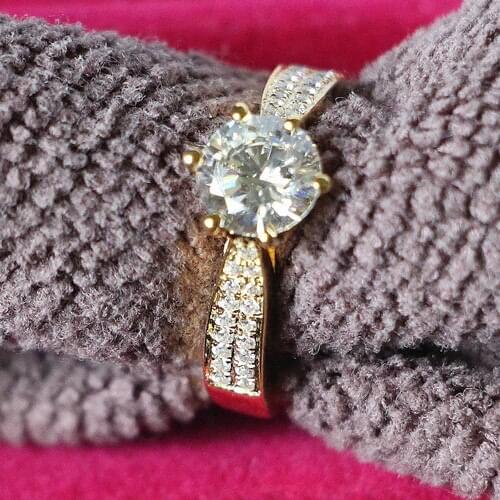 S925 with YELLOW Gold Color 1CT 6.5MM G-H Moissanite Engagement Ring Test Positive Certified 925 Sterling Silver Ring