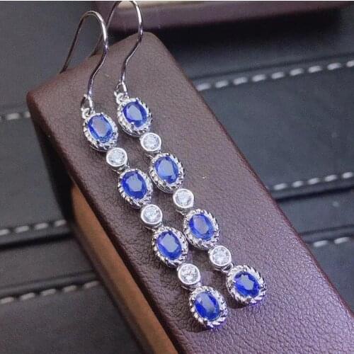 Natural And Real Sapphire Earring 925 sterling silver Fine jewelry For men women