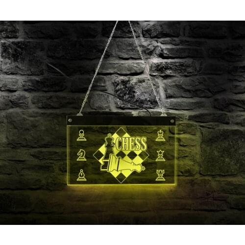 International Chess Plaque Electric Display Lighting Board Chess Pieces Board Game Custom LED Neon Sign Chess Master Gift