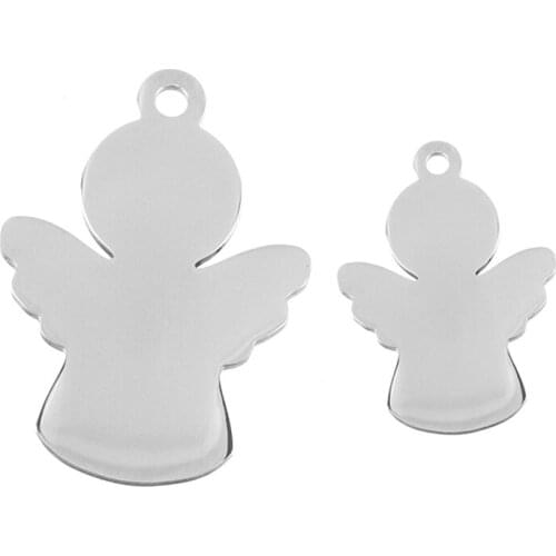 Simsimi Stainless steel Angel Pendant charms both sides mirror polish high quality for children gift wholesale 10pcs