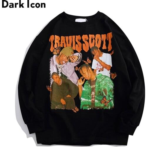 Dark Icon Printed Hip Hop Sweashirt Men Women High Street Mens Sweatshirts Black White