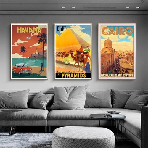 Egypt Cairo Havana Cuba Vintage Travel Posters Cities Landscape Print Canvas Art Painting Pyramid Camel Wall Pictures Home Decor