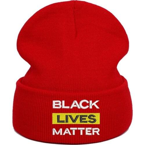 BLM Beanie Hat for Men Women Embroidered Texts Knit Cap Gorros Red Pink Black Navy Royal Blue