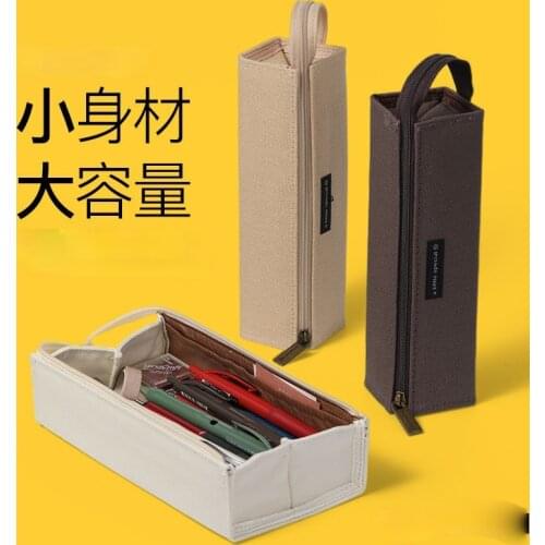 High quality canvas zipper bag school supplies retro solid color simple pencil bag Large-capacity folio pencil case for students