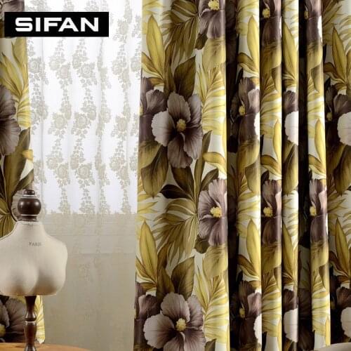 Southeast Asia Yellow Floral Printed Blackout Curtains for Living Room Modern Curtains for the Bedroom Elegant Window Curtains