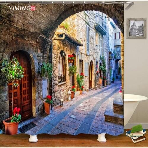 Greece beautiful country street view printing bathroom shower curtain polyester home decoration waterproof curtain with hook
