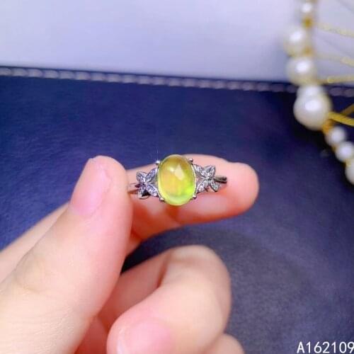 Fine Jewelry 925 Sterling Silver Inset With Natural Gems Womens Luxury Classic Oval Simple Prehnite Adjustable Ring Support Det