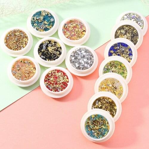 1box High Quality Shiny Micro-drill Crystal Crystal Color Alloy Round Cans Mixed Rhinestone 3D Charm DIY Nail Art Design