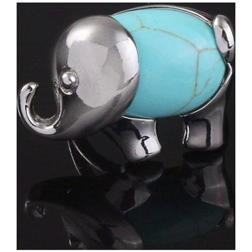 100-Unique 1 Pcs Silver Plated Elephant Shape Green Turquoises Stone Ring Adjustable Finger Ring