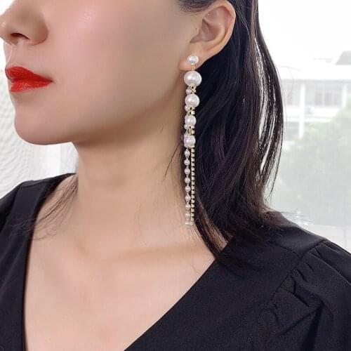 2pcs Korean Hottest Fashion Three layers Pendant Long Section Tassel Water Drop Dangling pearl Drop Earrings For Women Jewelry