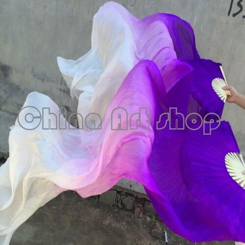 2 fans) 1 pairs of left + right 100% silk belly dance fan of the veil of purple white (1.5 2.0m M1.8m) shipping freedom