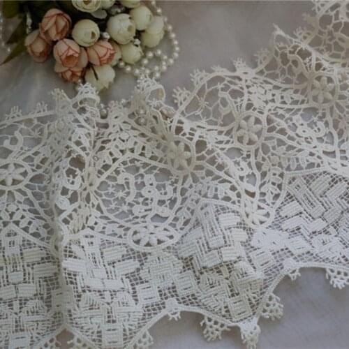 2 yards 21cm wide beige 100% cotton embroidery lace french lace ribbon trim guipure diy trims warp knitting sewing Accessories