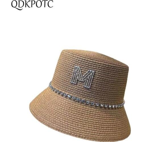 2021 Cap Summer New Women Rhinestone Straw Bucket Hats Fashion Elegant Travel Casual Sun Protection Shading Sun Hats QDKPOTC