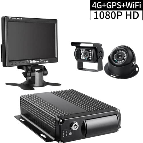 4CH 1080P AHD SD Card Mobile DVR 256G Cycle Recording G-sensor I/O Alarm with 2PCS 2.0MP Cameras,7 Inch VGA Monitor for Vehicle