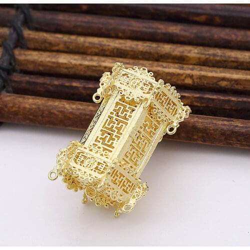 5pcs Brass Casted Ancient Pavilions Palace Lanterns Loops Connectors Oriental Charms Quality DIY Hair Head Jewelry Accessories
