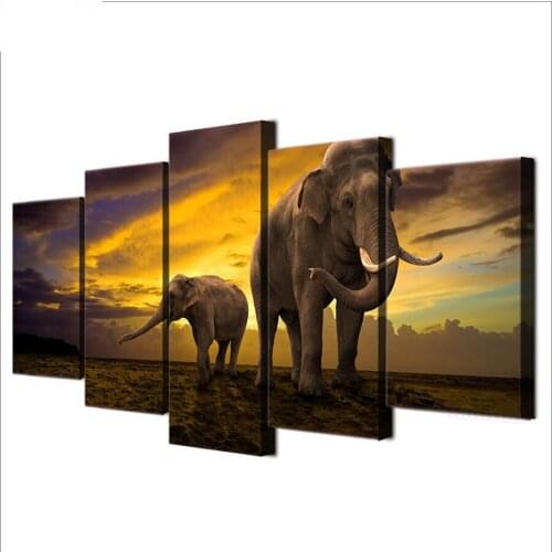 5 Piece Elephant Picture Sunset Artwork 5D Diy diamond Painting Living Room Decor diamond embroidery 5d mosaic decoration FS68
