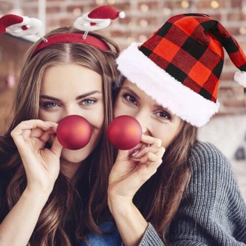 6PCS Plaid Christmas Hat Party For Baby Adult Santa Hats Red Decoration New Year Decoration Holiday Party Supplies Kids Gift
