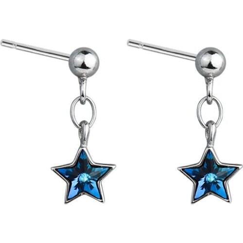 925 Solid Sterling Silver Fashion Lovely Star Blue CZ Stud Earrings For Women 2020 Fine Silver 925 Jewelry Gift Wedding Gift
