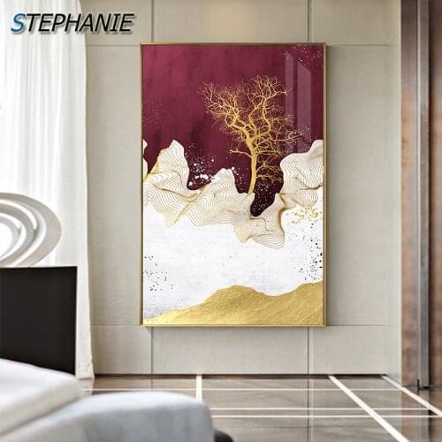Abstract Classic Wall Pictures Golden Moutain Canvas Painting Chinese Poster Print Luxury Wall Art for Living Room Bedroom Decor