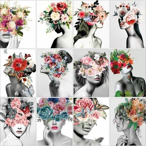 AZQSD Diamond Embroidery Woman Flower Mosaic Rhinestone Full Square Diamond Painting Portrait Cross Stitch Needlework Home Decor