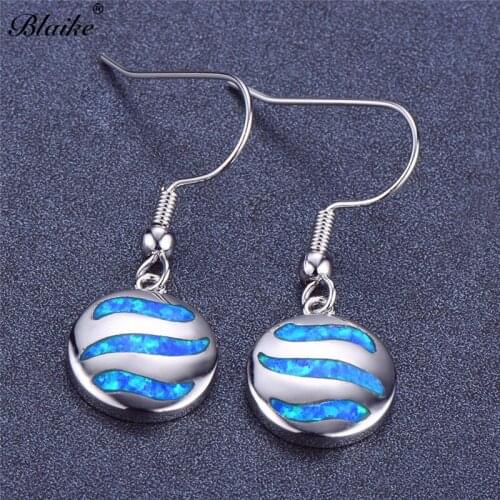 Blaike New Wave Drop Earrings Blue Fire Opal Dangle Earrings For Women Silver Color Trendy Jewelry Halloween Gifts