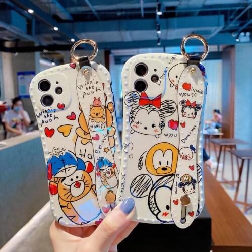 Aotoday Cartoon Character Wrist Strap Phone Case For iPhone 11 12 Pro Max Mini X XS XR 7 8 Plus SE 2020 Small pretty waist Cover