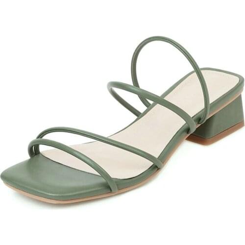 COOLULU 2020 New Fashion Women Summer Slides Sandals Open Toe Square Low Heel Fashion Women Shoes Slippers Size 32-43