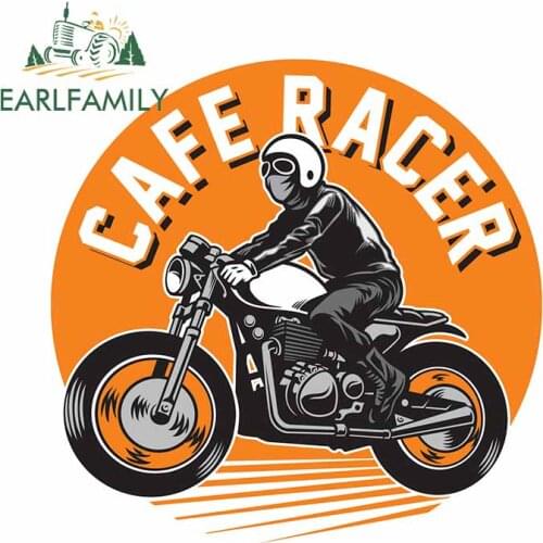 EARLFAMILY 13cm x 12.9cm for Cafe Racer Motorcycle Car Bumper Window Stickers Graffiti Sticker Waterproof 3D Fashion Decal Decor