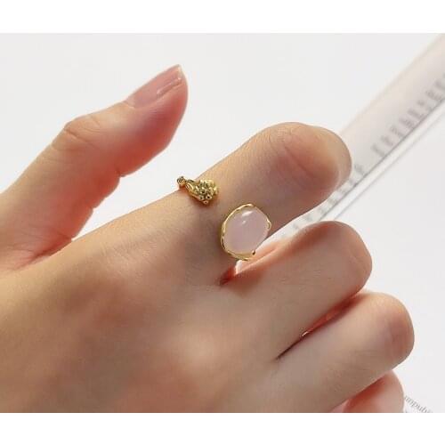 SHANICE Korean version of jewelry 925 sterling silver ring simple personality trendy jewelry fashion temperament adjustable pink