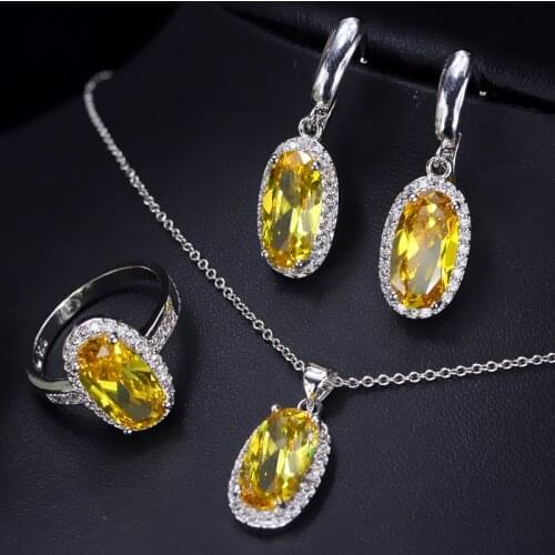 Fashion S925 Sterling Silver AAA Zircon Sapphire Ruby Earring Ring Necklace 3pcs Jewelry Sets Engagement Wedding Bridal Set