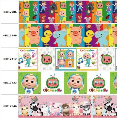 HSDCraft 25mm 38mm 75mm CoCoMelon Cartoon Printed Grosgrain Ribbon Party Decoration 10 Yards DIY Bow Bag Material Handmade 10Y