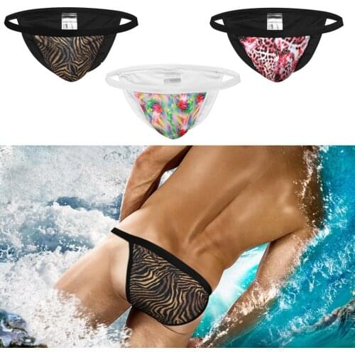 New Sexy Leopard rose printing gay men swimwear hot thong swimsuit bikinis solid bodybuilding men swim trunk shorts briefs