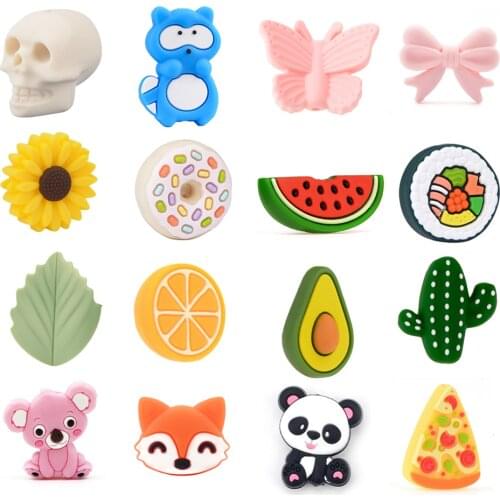 LOFCA 10pcs Cute Silicone Beads Food Grade Raccoon Leaves Teether Sunflower Animal BPA-Free Baby Teething Toy Pacifier
