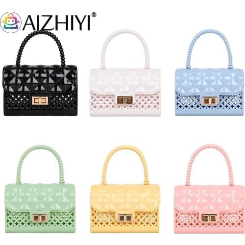 Fashion Women Hollow Solid Color PU Leather Mini Handbag Casual Ladies Cute Top-handle Jelly Flap Purse