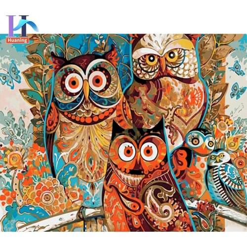 Huaning DIY Frame Vintage Owl DIY Painting By Numbers Home Decoration Unique Gift Wall Art Picture Handpainted Oil Painting Arts