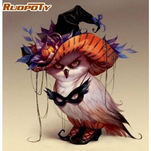 Owl with hat Animal DIY Digital Painting By Numbers Modern Wall Art Canvas Painting Unique Gift Home Decor 40x50cm