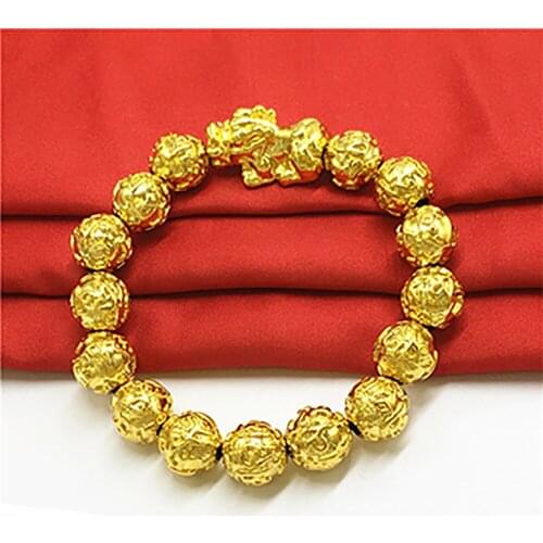 New Arrival Feng Shui Obsidian Bead Hand Carved six-character mantra gold color bracelet