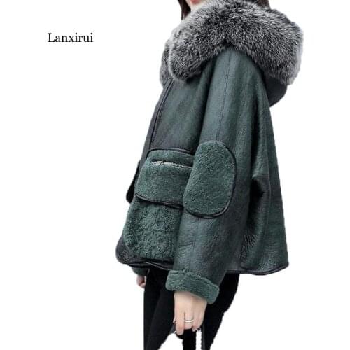 Faux Fur Coat Green Winter Jackets High Quality Faux lamb Wool Coat Long Sleeve Hooded Zipper Short Fur Coat Women Outwear