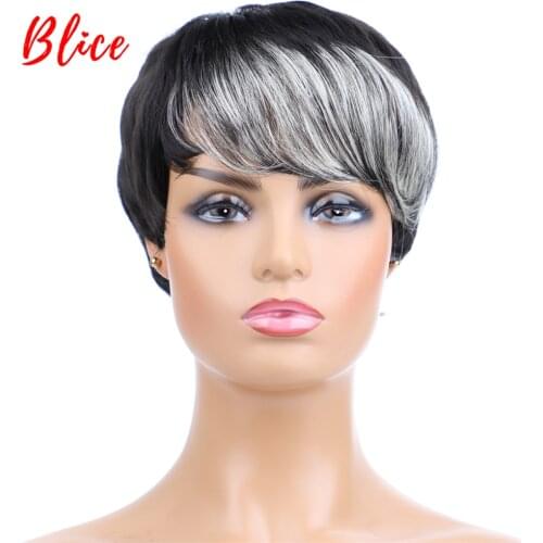 Blice Synthetic Hair Wigs 4 Inch Short Natural Wavy Wigs For Black Women Free Shipping Heat Resistant Mix Color 2/613 Wig