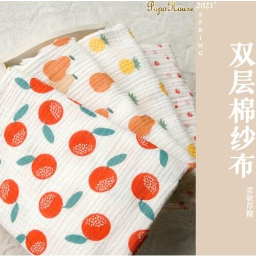 50cm*130cm/Piece,Double-Layer Crepe Cartoon Fruit,Pure Cotton Soft Yarn Fabric,Baby Clothes,Pajamas Cloth, DIY Handmade Material