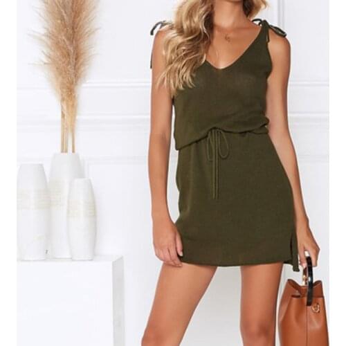 Dress Women V-neck Tie Irregular Sleeveless Above Knee Casual Pink Dignified Noble Novel Short Dress Summer New