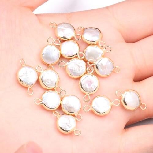 Beads High Quality White Button-shaped Gold Rim Pearl Connector Women Girl Lady Men for Jewelry Making Necklace DIY Bracelet