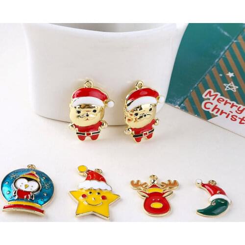 10pcs Alloy Drop Oil Santa Claus Pentagram Moon Elk Pendant DIY Handmade Ornament Ear Stud Pendant Material