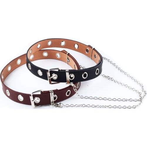 Womens Single Hole Buckle Belt Mens Imitation Leather Punk Style Belt Fashion Ladies Wild Double Hole Chain Belts