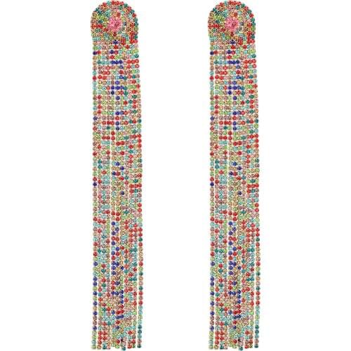 European and American fashion exaggerated long tassel color rhinestone earrings, high quality womens wedding banquet jewelry