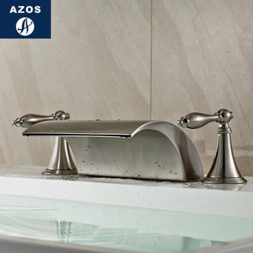 Azos Split FaucetWaterfall Waterfall Brass Nickel Brushed Cold and Hot Switch Kitchen Basin Bathroom Cabinet Double Handle Thre