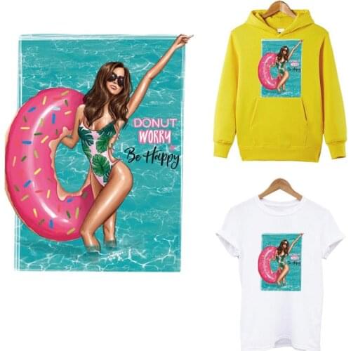 Swimming Pool Girl Thermo Heat-sensitive Sticker On Clothes DIY Washable Iron On Patches For Clothing Fashion Style Applique